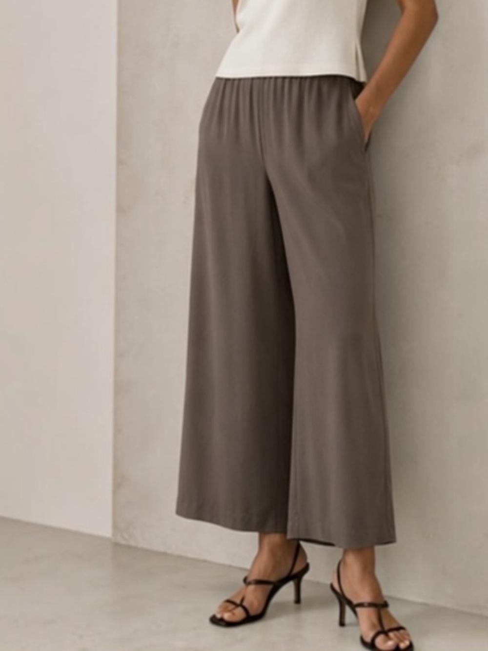 Eileen Fisher Silk Wide-Leg Crop Pants